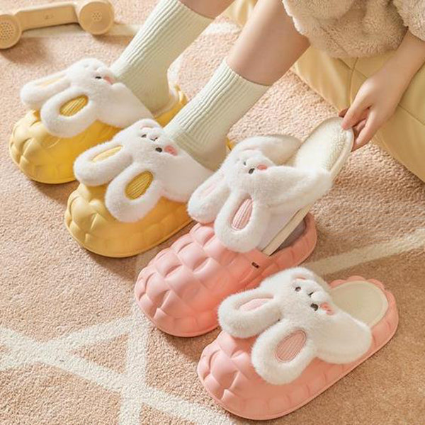 Cute Rabbit Winter Fuzzy Slippers – Warm Plush Cartoon House Shoes for Women