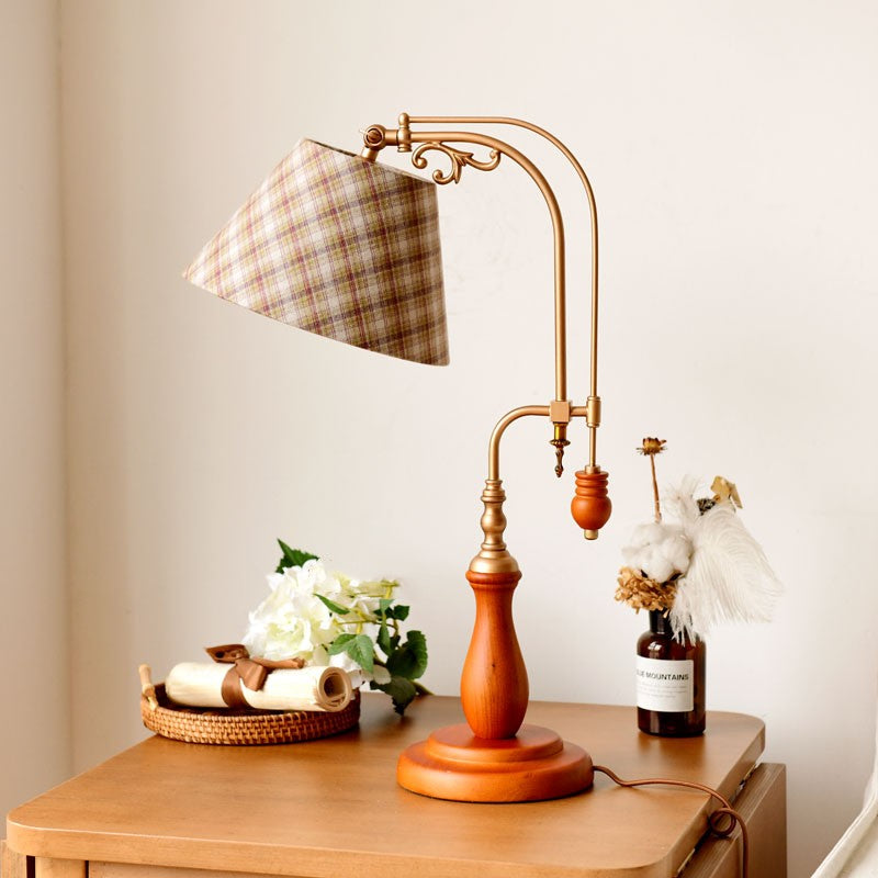 Bedside Reading Lamp – Stylish Bedroom Table Lamp with Wooden Base & Fabric Shade