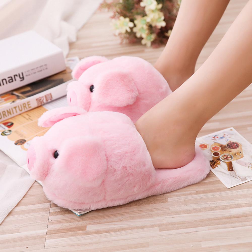 Winter Women Warm Indoor Slippers – Cute Pink Pig Plush Home Shoes for Ladies