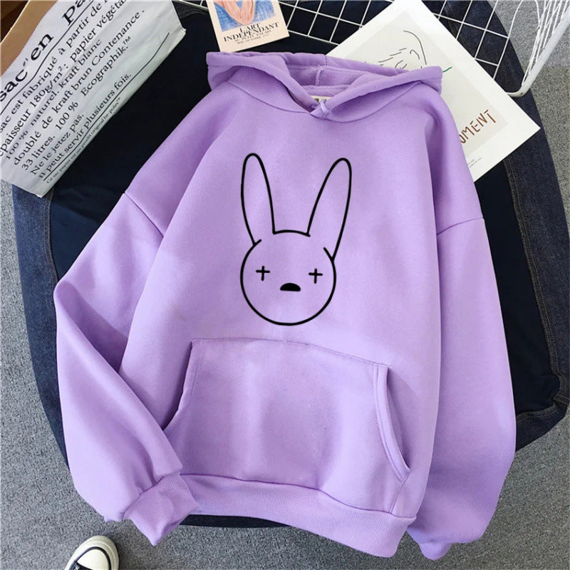 Unisex Cartoon Rabbit Printed Hooded Sweatshirt – Trendy Slim-Fit Hoodie for Everyday Comfort