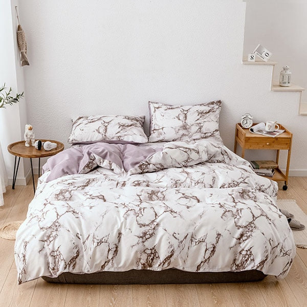 Luxury White Marble Duvet Cover Set – Soft, Breathable Bedding in Multiple Sizes