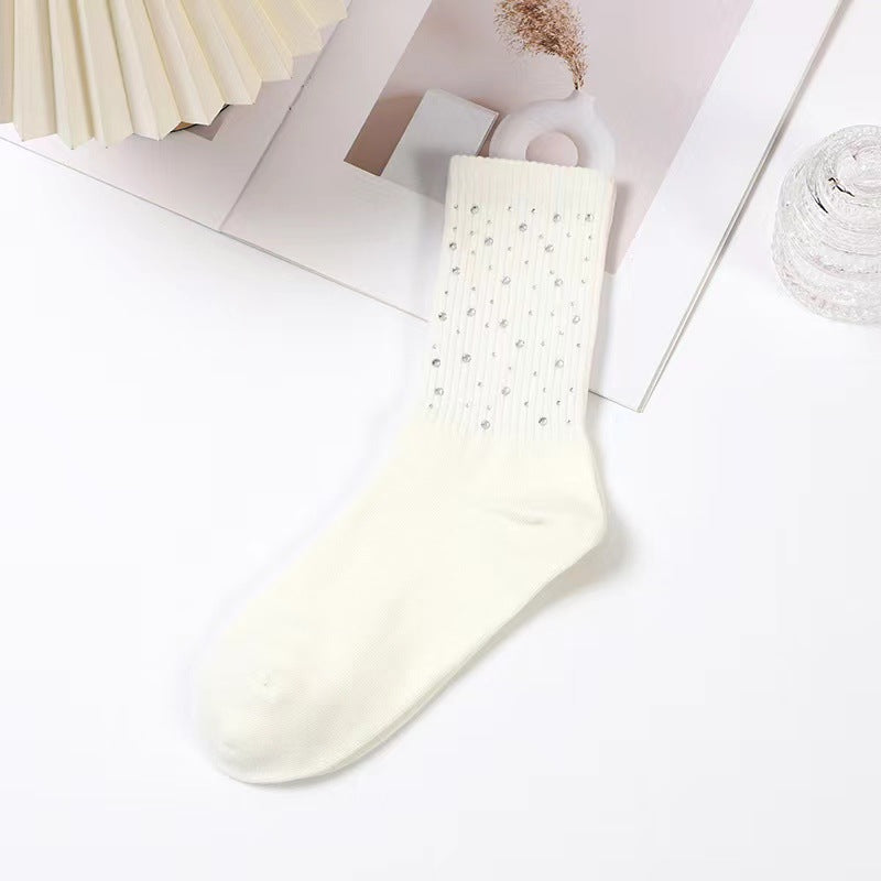 Spring & Autumn Fairy Style Starry Sky Hot Diamond Socks – Light Luxury, Trendy, Unisex Medium Tube Socks