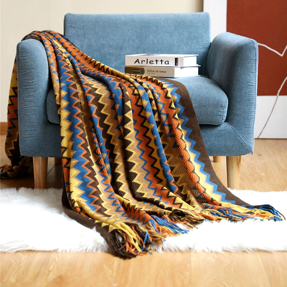 Bohemian Leisure Throw Blanket – Acrylic Cashmere-Like Decorative Bed & Sofa Blanket with Tassels
