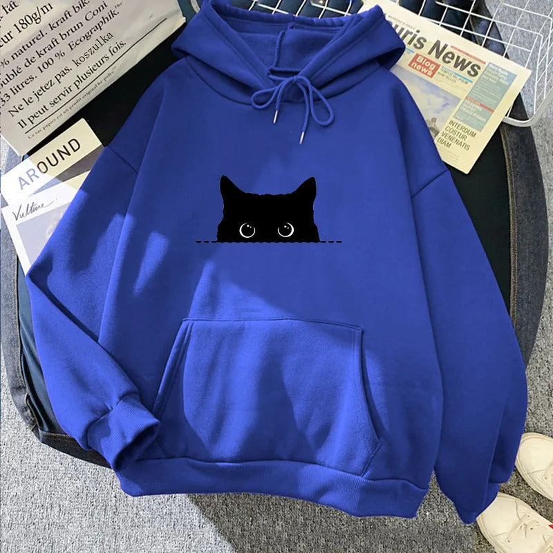 Cute Cartoon Cat Hooded Sweatshirt – Unisex Slim-Fit Hoodie | Cozy Long-Sleeve Trendy Casual Top