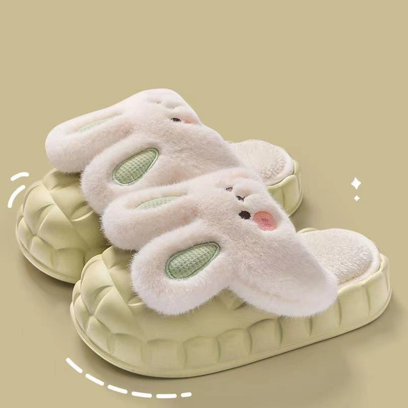 Cute Rabbit Winter Fuzzy Slippers – Warm Plush Cartoon House Shoes for Women