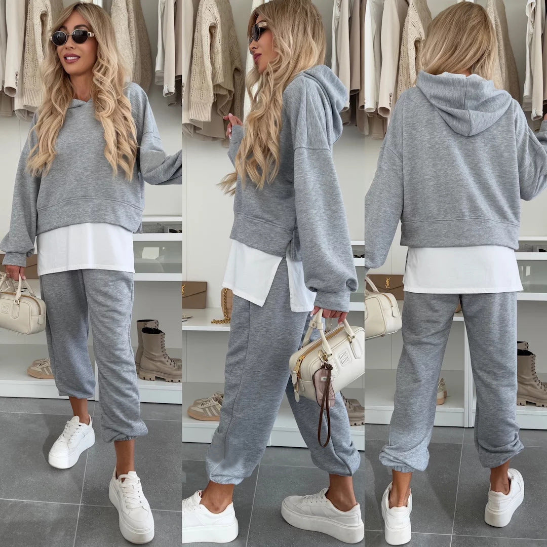 Women’s Color-Block Streetwear Set – Trendy Two-Piece Long Sleeve Top & Pants | Comfortable Outfit