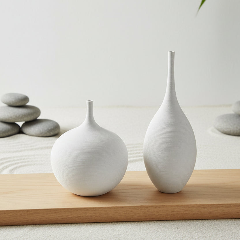 Hand-Drawn Ceramic Flowerware – Nordic Zen Handmade Porcelain Vase