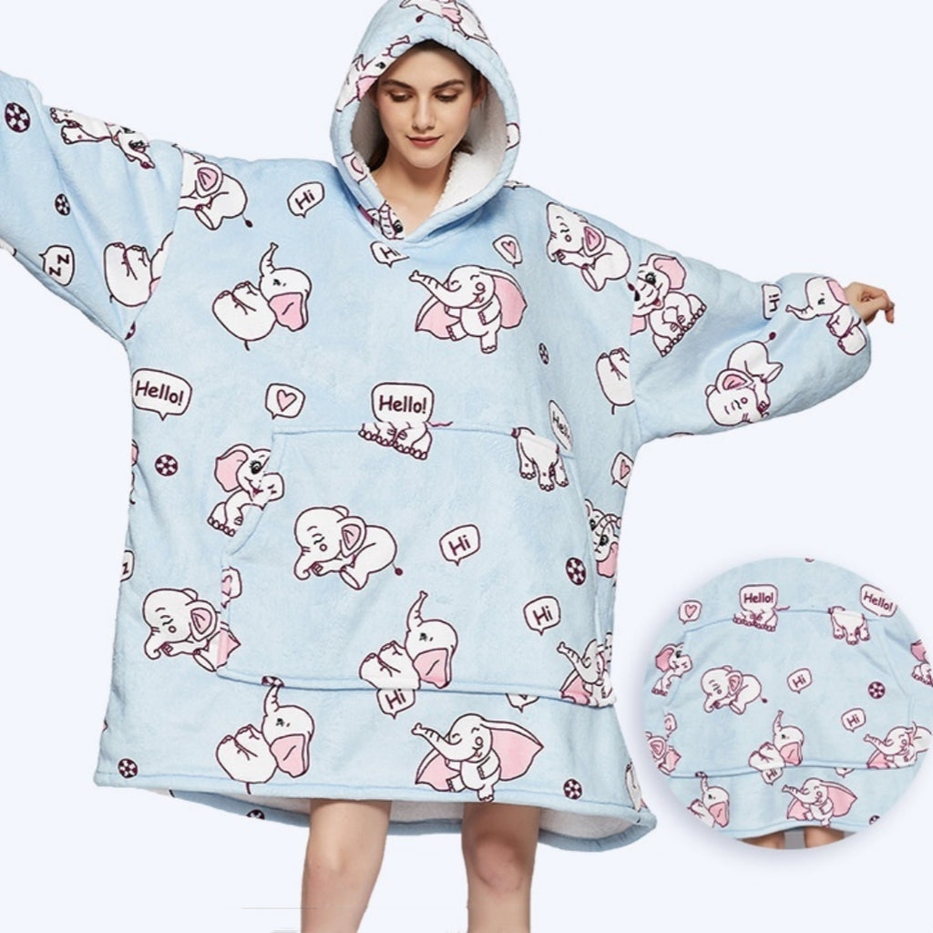 Flannel Double-Layer Fleece Blanket Hoodie – Cozy Lambswool Pyjamas
