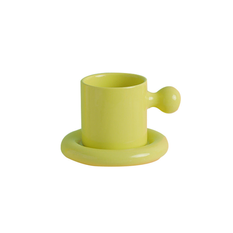 Macaron Egg Yolk Ceramic Mug with Lid – Porcelain Cup