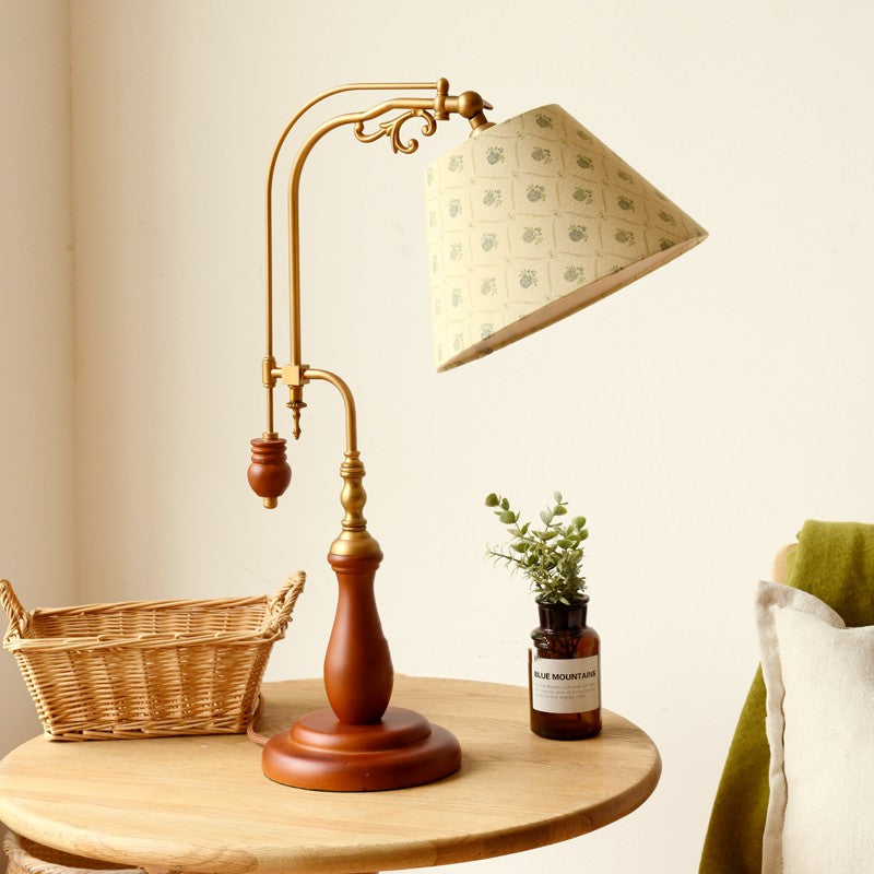 Bedside Reading Lamp – Stylish Bedroom Table Lamp with Wooden Base & Fabric Shade