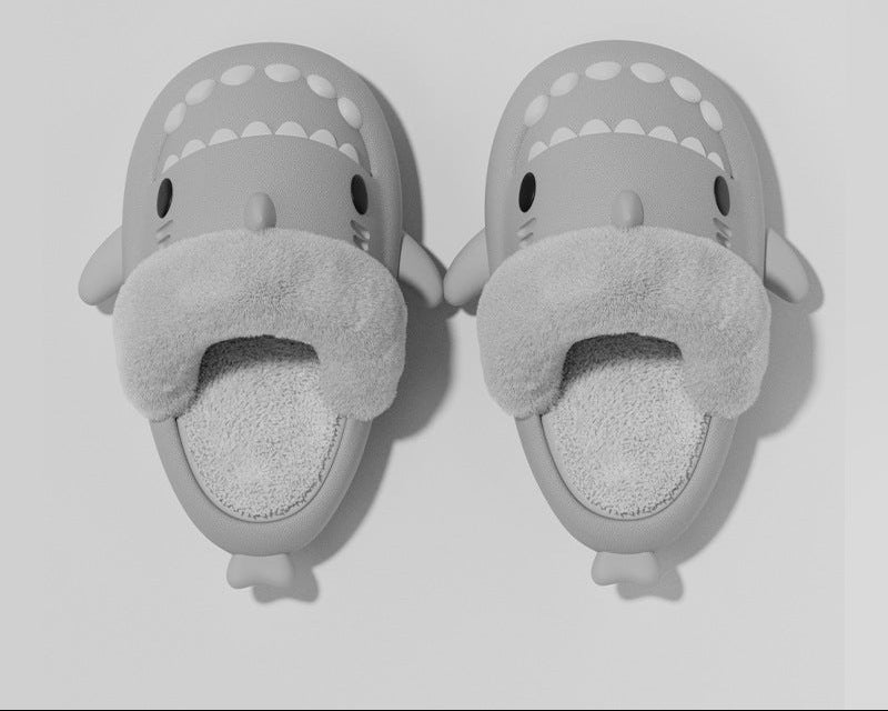 Winter Shark Slippers – Detachable Warm Fuzzy House Shoes with Thick Sole