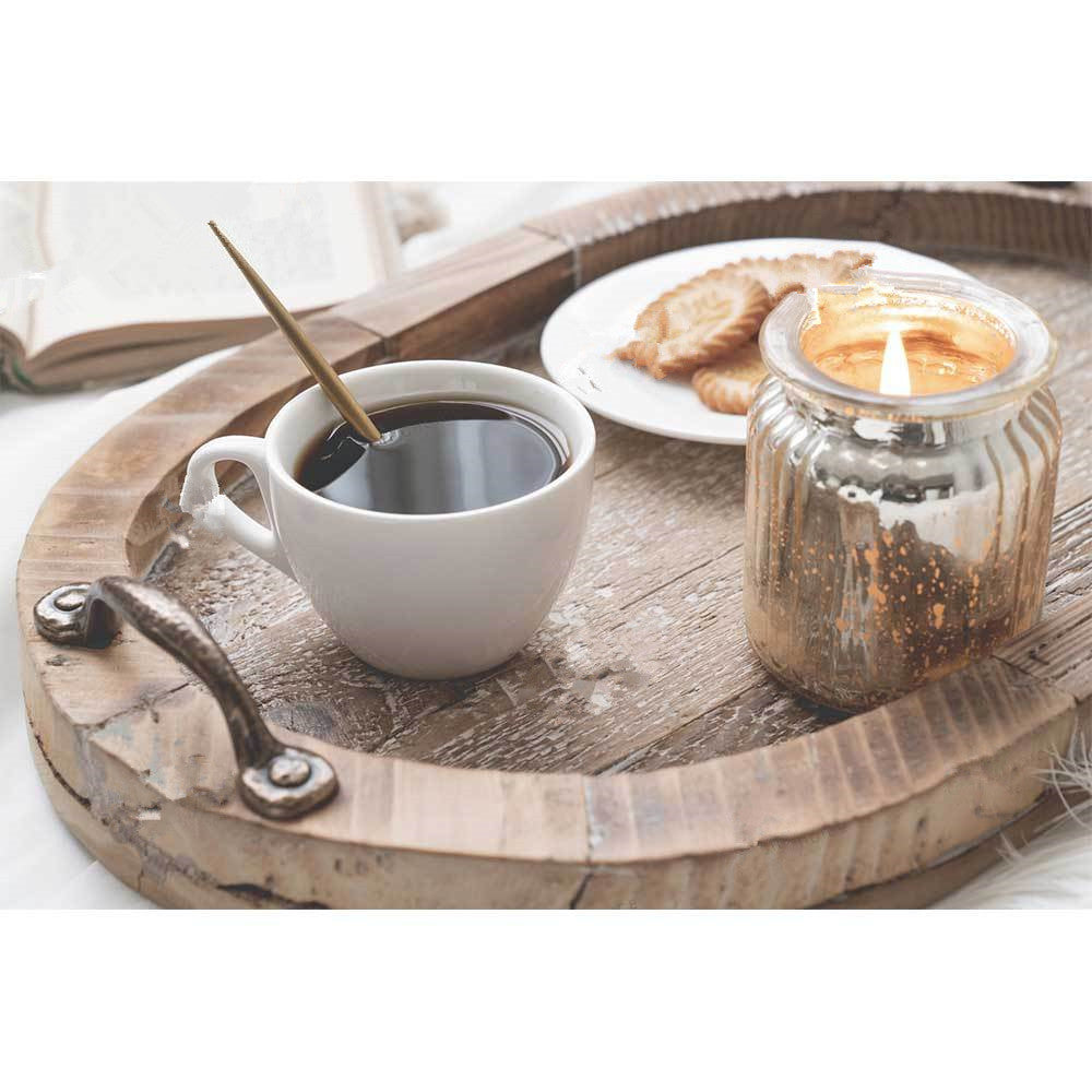 Retro Wooden Breakfast Plate – Oval Log Design with Vintage Metal Handle