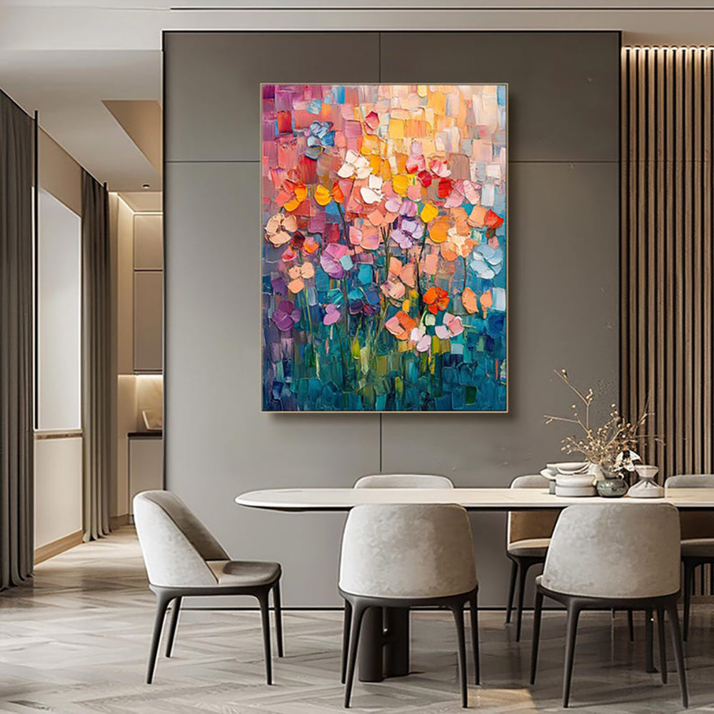 Hand-Painted Abstract Tulip Oil Painting – Modern Canvas Wall Art