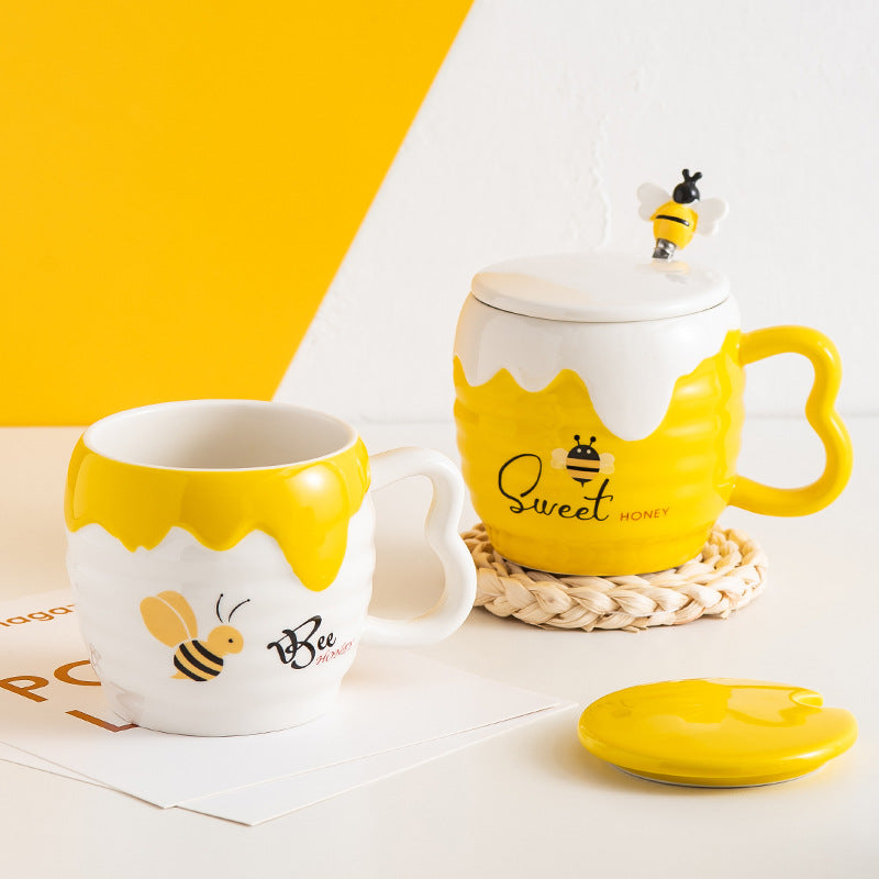 Cute Bee Mug  Set –  Color-Glazed Three-Piece Gift