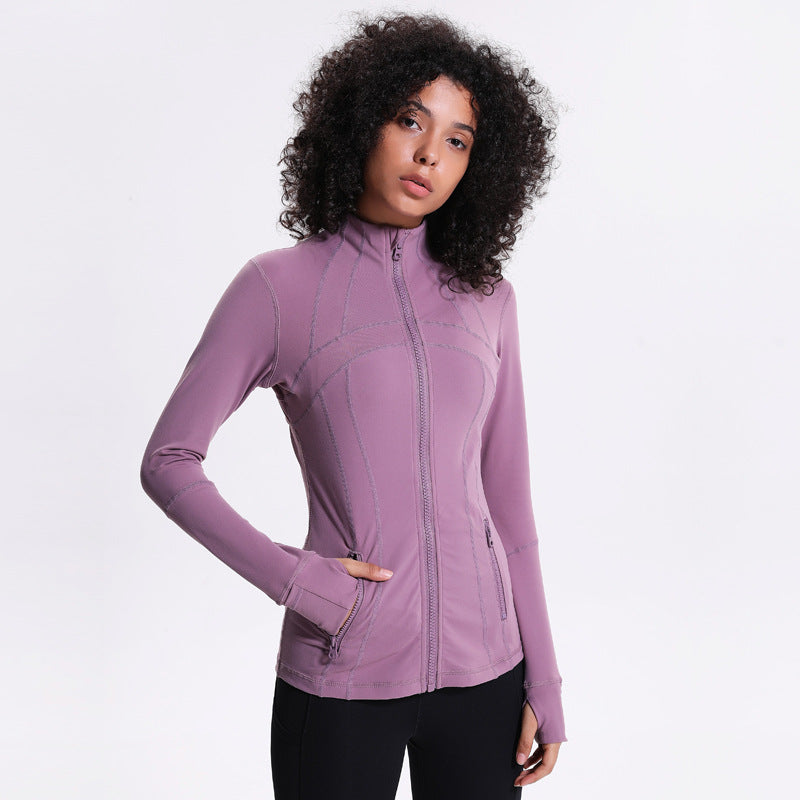 Women’s Slim Zipper Fitness Running Jacket – Acrylic Long Sleeve Sports Top | Lightweight, Breathable & Stylish