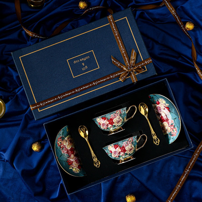 Luxury Retro Floral Coffee Cup & Saucer Set – Elegant Gift Tea Cups