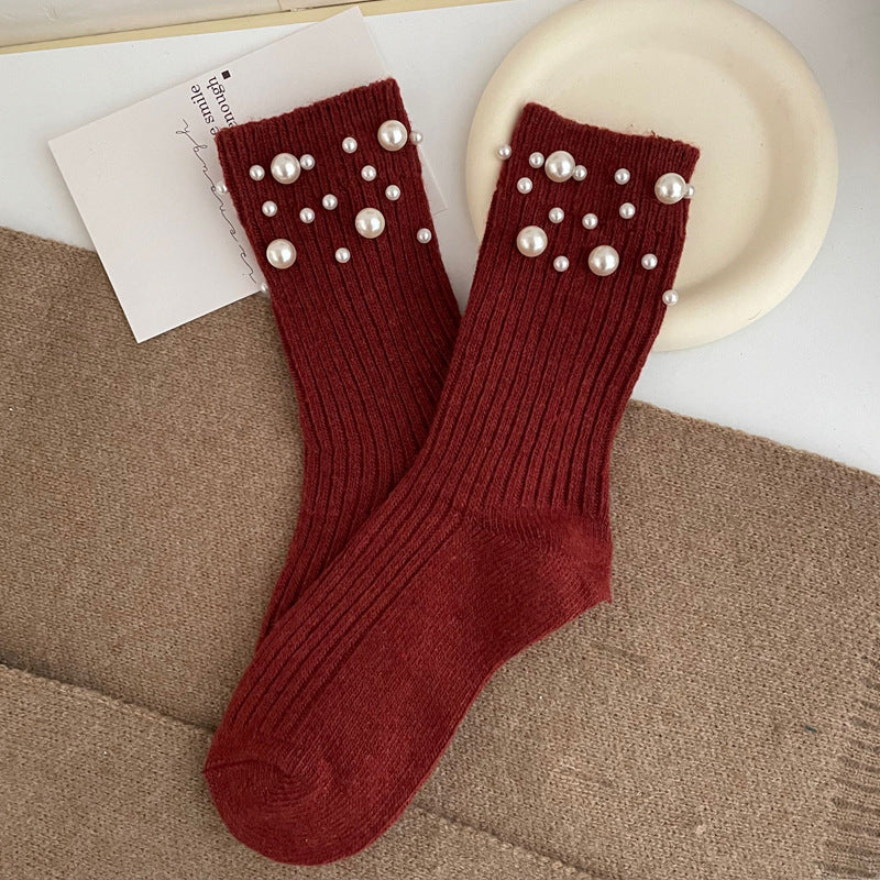 Rivet Bead Pile Socks – Thick Rabbit Wool Winter Mid-Tube Kids Socks | Warm, Stylish, Comfortable