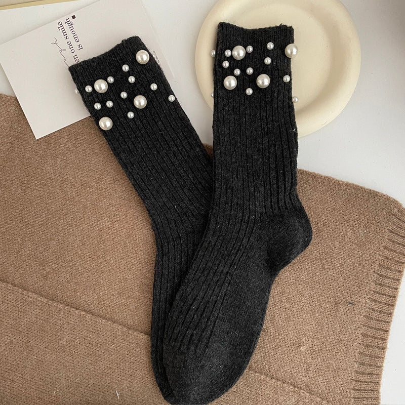 Rivet Bead Pile Socks – Thick Rabbit Wool Winter Mid-Tube Kids Socks | Warm, Stylish, Comfortable