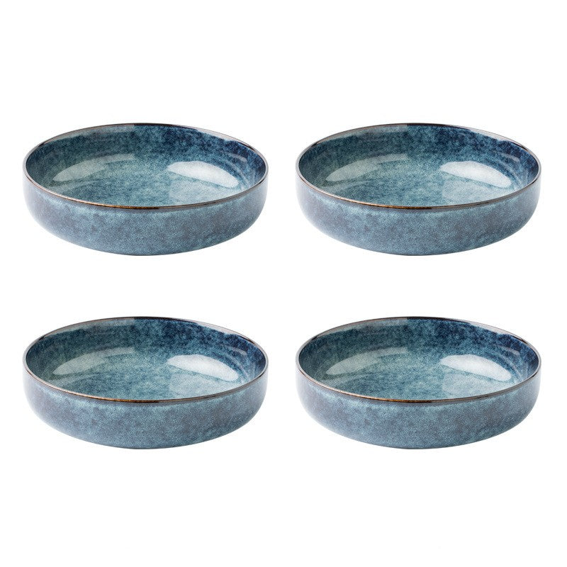 Retro Ceramic Salad Bowls – Glazed Tableware Set of 4