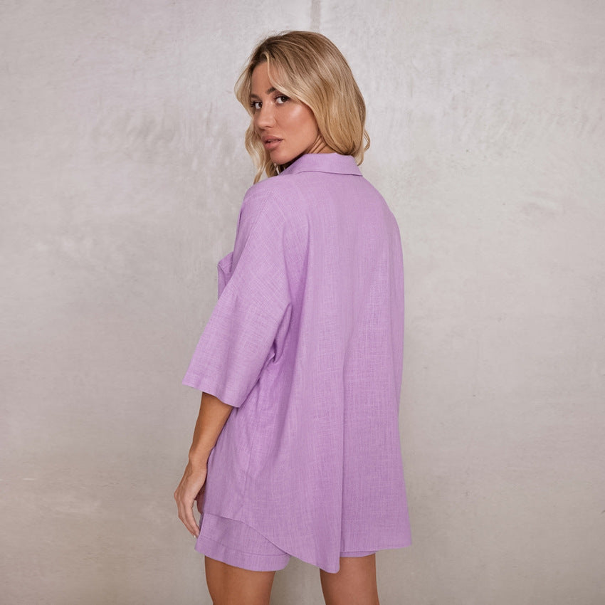 Premium Cotton Hemp Pajamas for Women - Purple