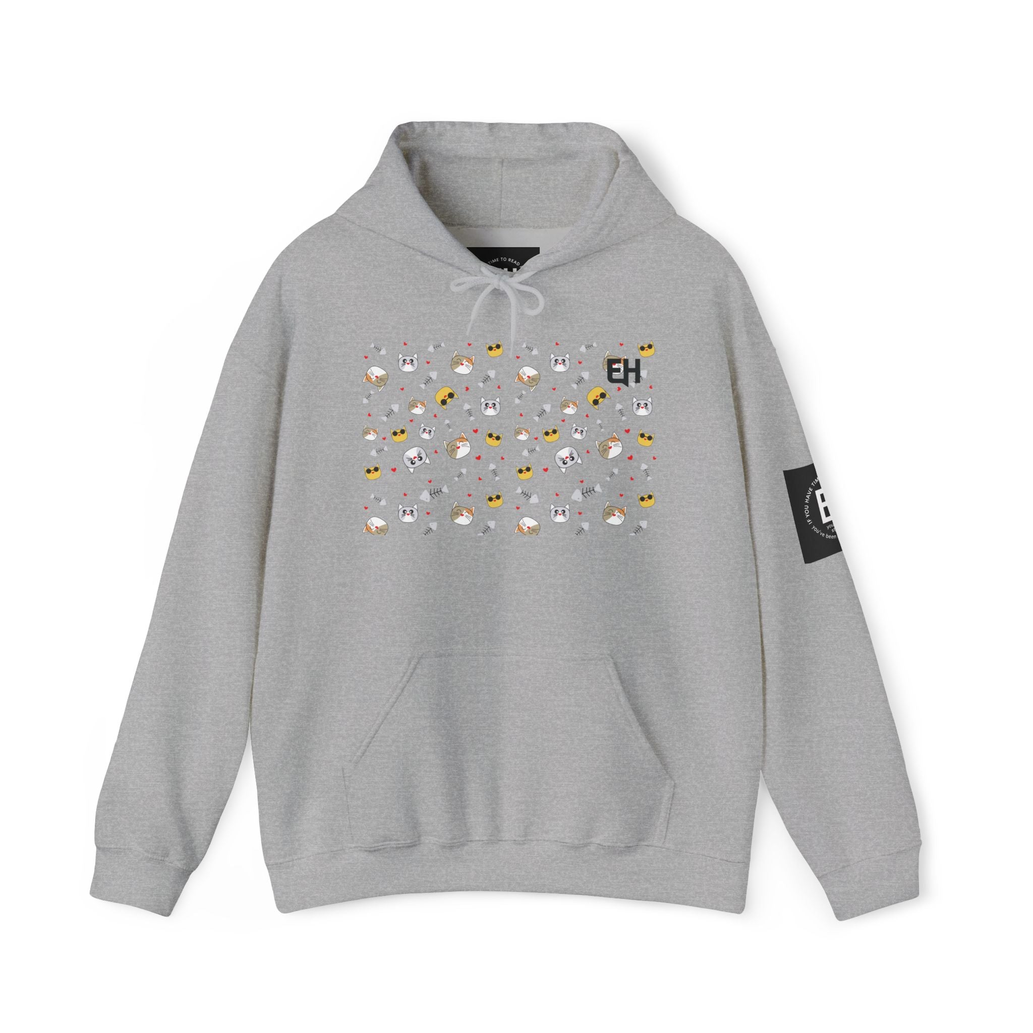 Classic White Pullover Hoodie- cool kitten graphic