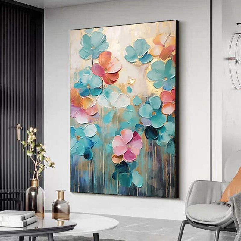 Handmade Oil Painting on Canvas – Fresh Flowers Wall Art for Home Decor