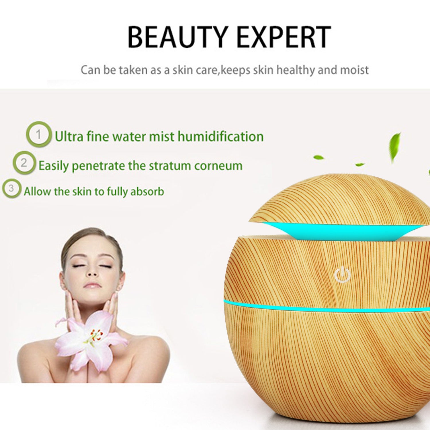 Humidifier – Ultrasonic Aromatherapy Diffuser | Quiet, Colorful LED & Wood Grain Design