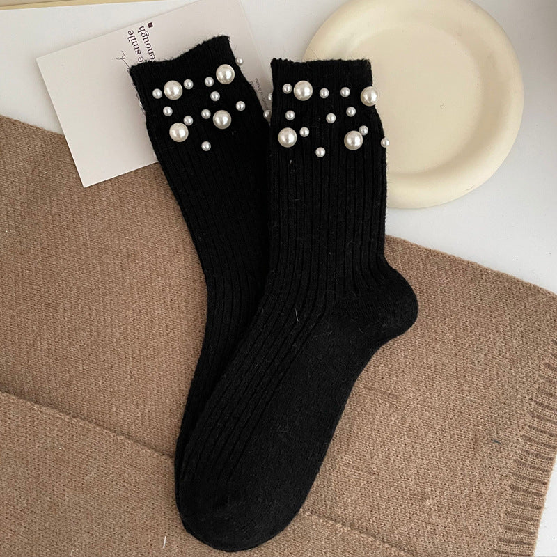 Rivet Bead Pile Socks – Thick Rabbit Wool Winter Mid-Tube Kids Socks | Warm, Stylish, Comfortable