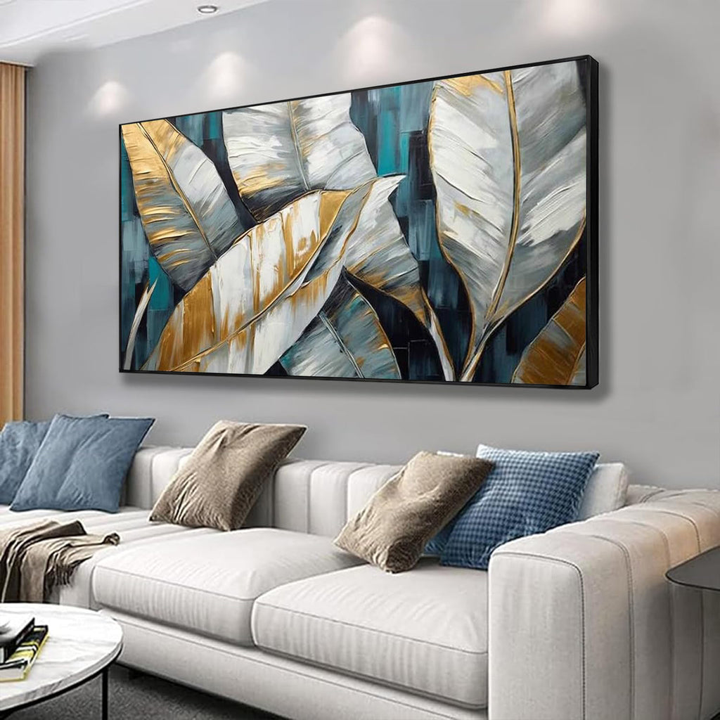 Handmade Abstract Banana Leaf Oil Painting on Canvas – Modern Wall Art Decor