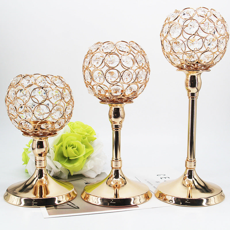 Crystal Iron Candle Holder – Elegant Gold Wedding Table Decoration