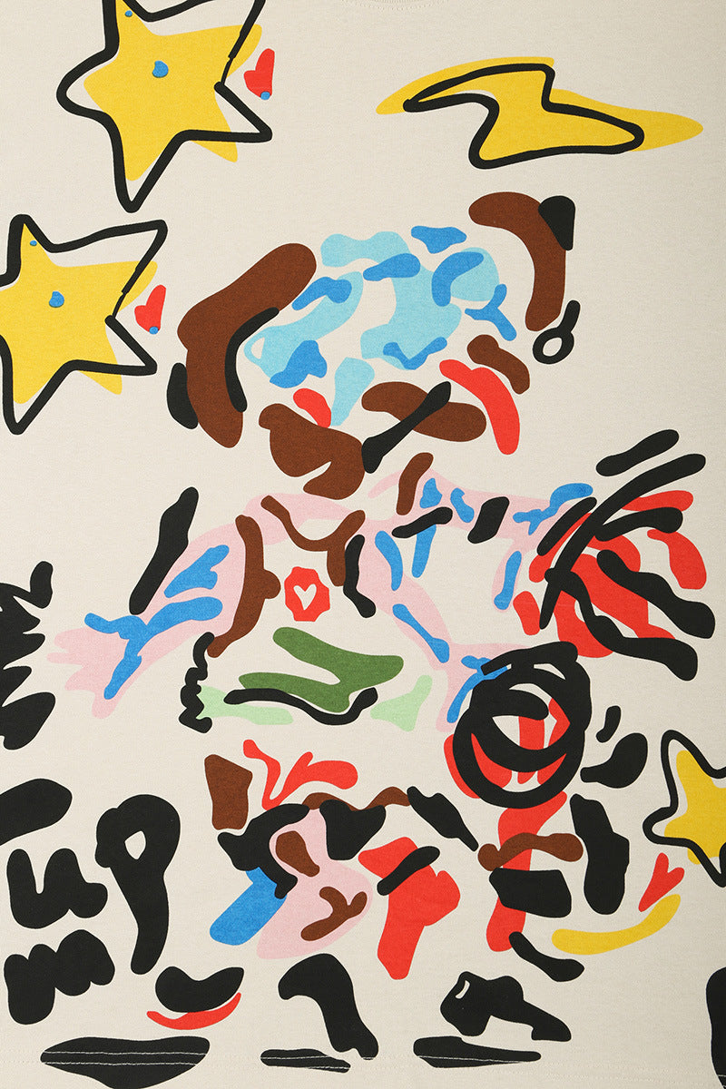 Street Loose Graffiti Stars Print T-Shirt for Women – Trendy Oversized Cotton Tee