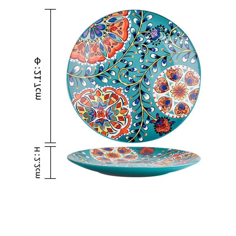 Ceramic Round Disk Plate – American Style Floral Design for Tea Time