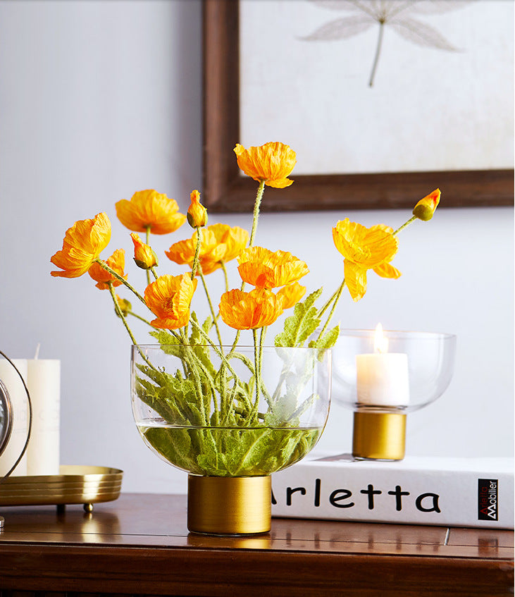 High-Grade Transparent Glass Candle Holder with Copper Ring – Geometric Ornament