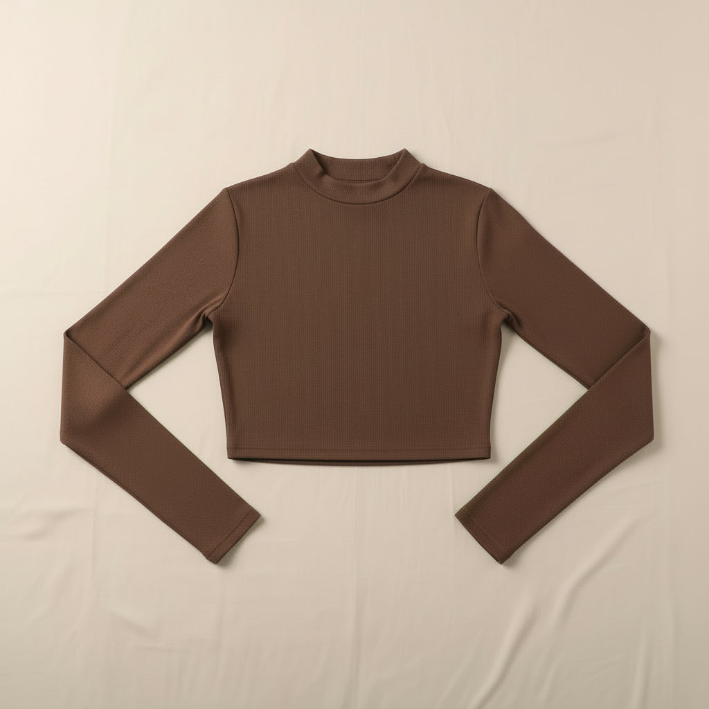 Slim-Fit Long Sleeve Top for Women – Semi-High Collar