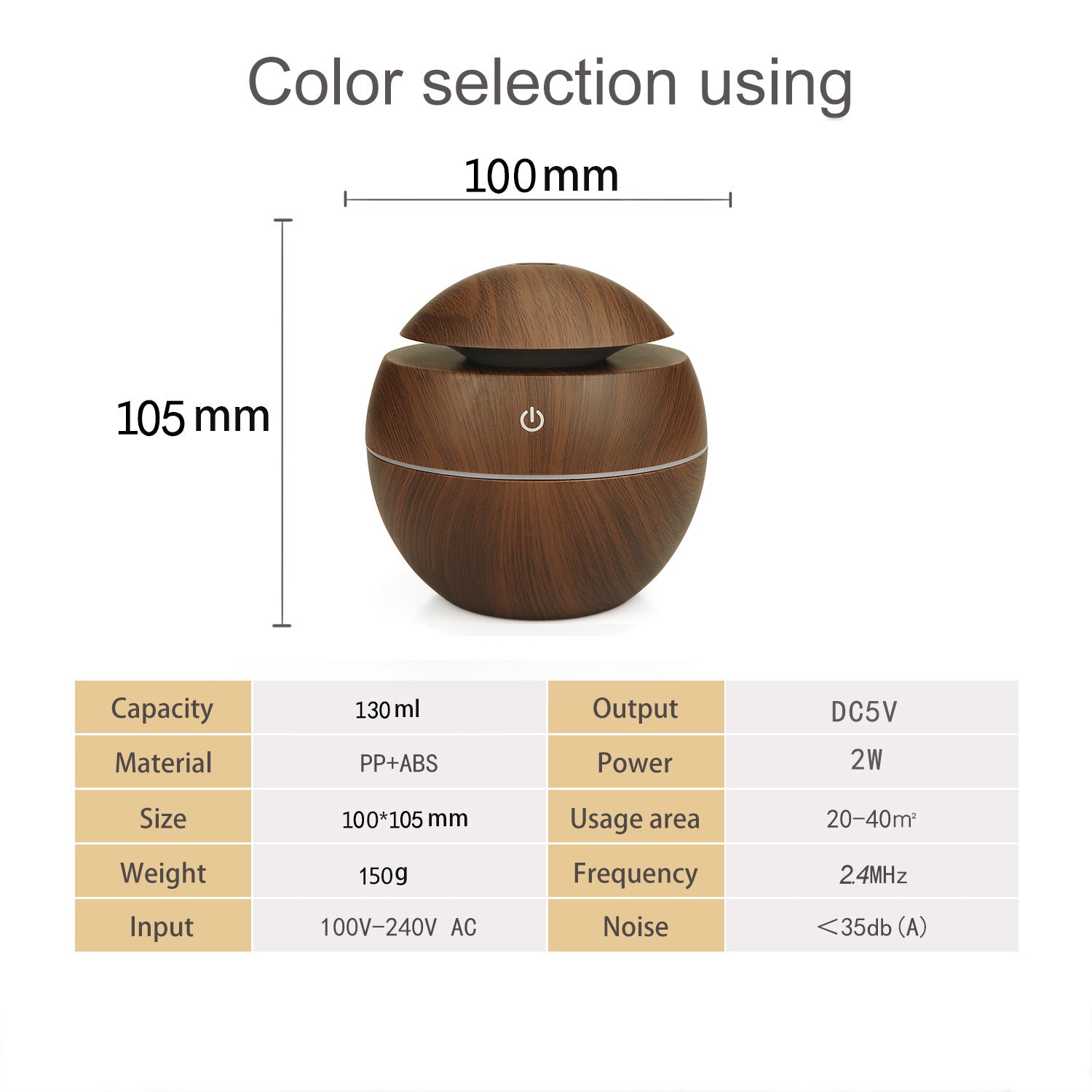 Humidifier – Ultrasonic Aromatherapy Diffuser | Quiet, Colorful LED & Wood Grain Design