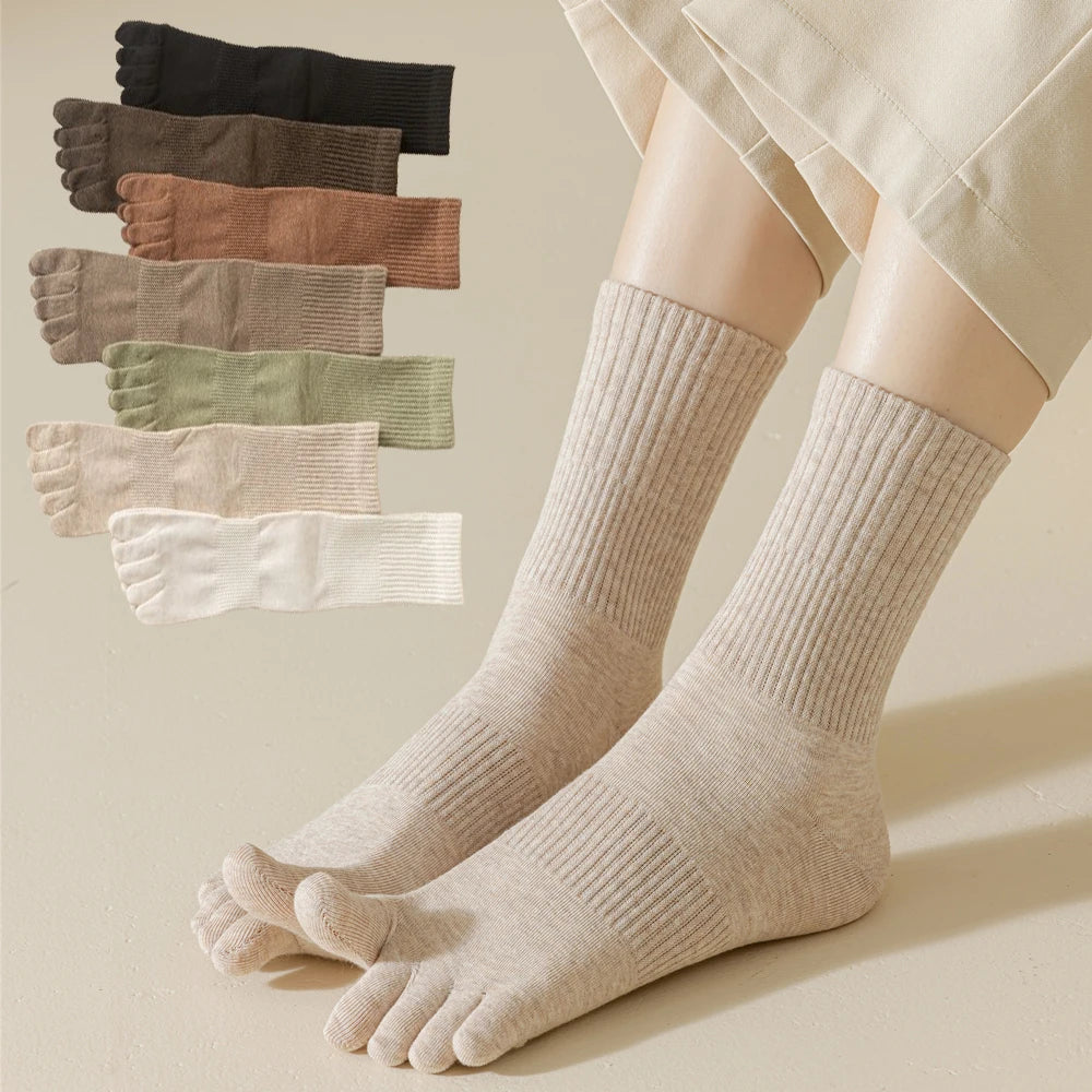 5 Pairs Women’s Five-Finger Cotton Socks – Breathable, Antibacterial Split Toe Socks for Everyday Comfort