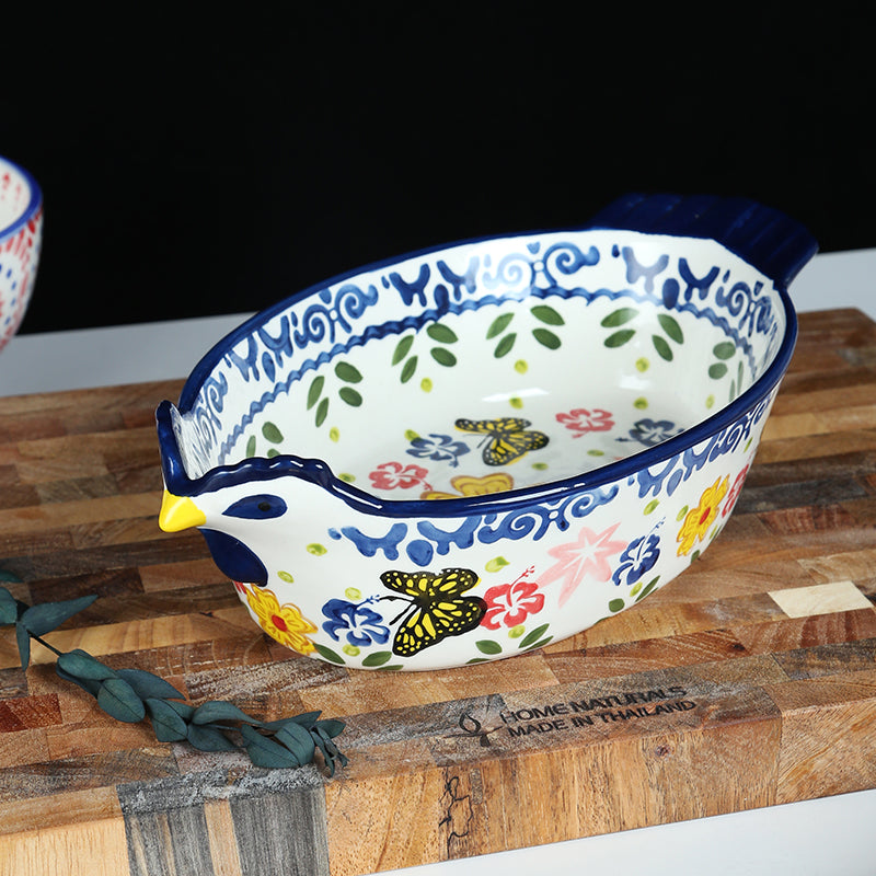 Butterfly Oval Rooster Porcelain Plate – Eco-Friendly Baking & Serving Dish