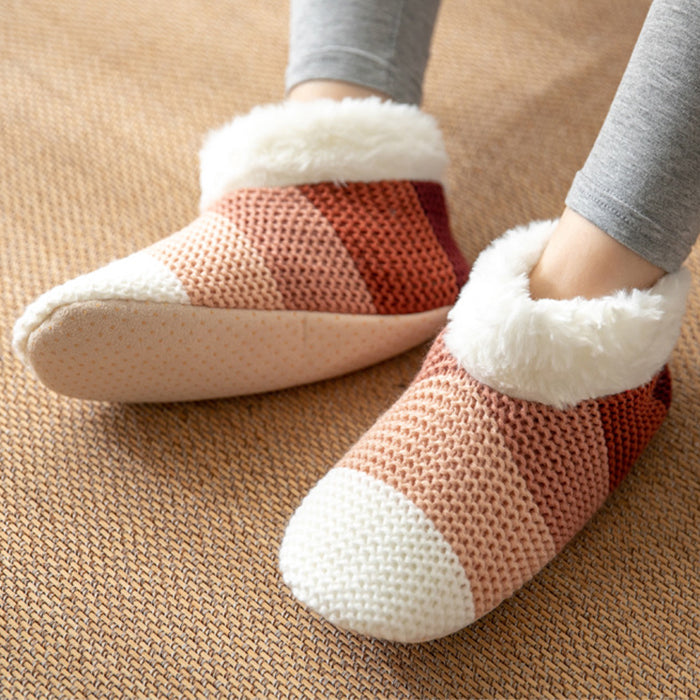 Women’s Plush Color-Matching Indoor Floor Socks – Non-Slip, Warm Winter Home Socks