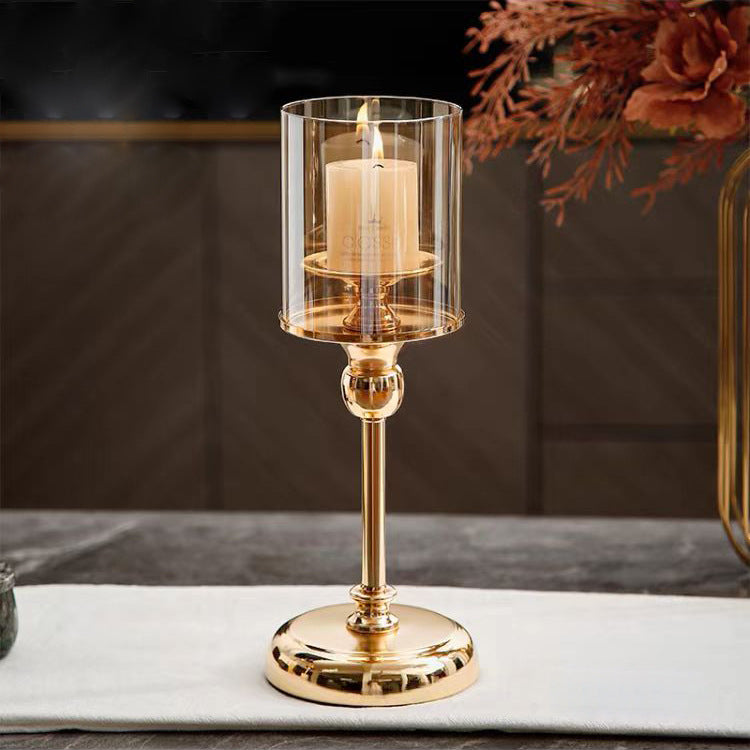 Gold Candlestick Stand – Elegant Alloy & Glass Home Decor Gift