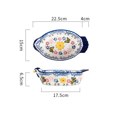 Butterfly Oval Rooster Porcelain Plate – Eco-Friendly Baking & Serving Dish