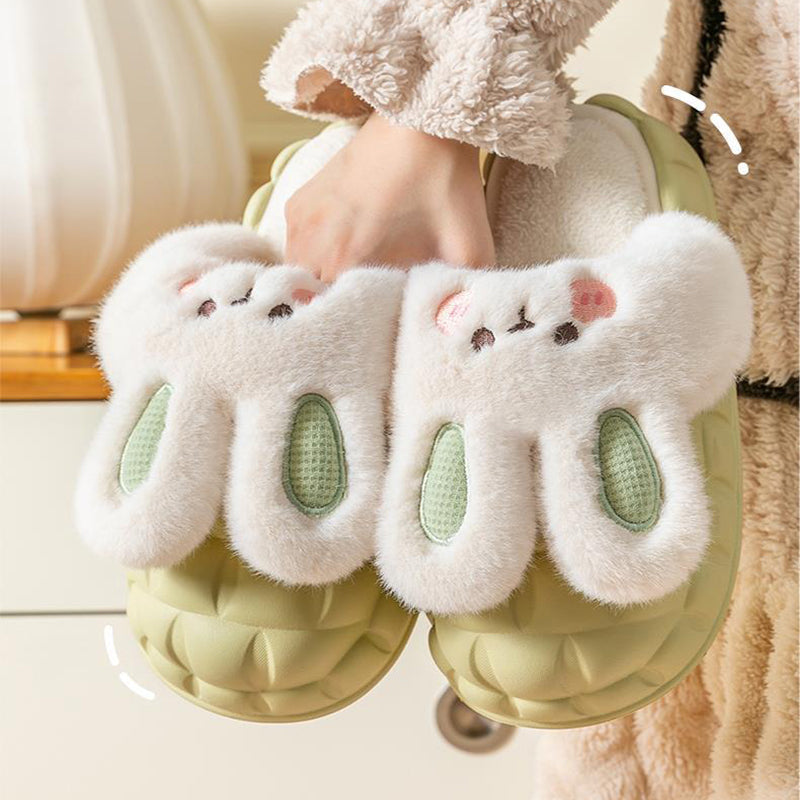 Cute Rabbit Winter Fuzzy Slippers – Warm Plush Cartoon House Shoes for Women