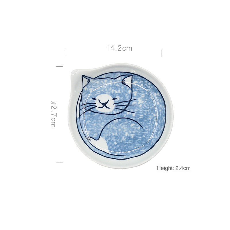 Japanese Porcelain Bowl & Plate Set – Cute Cat Drip Tray Tableware