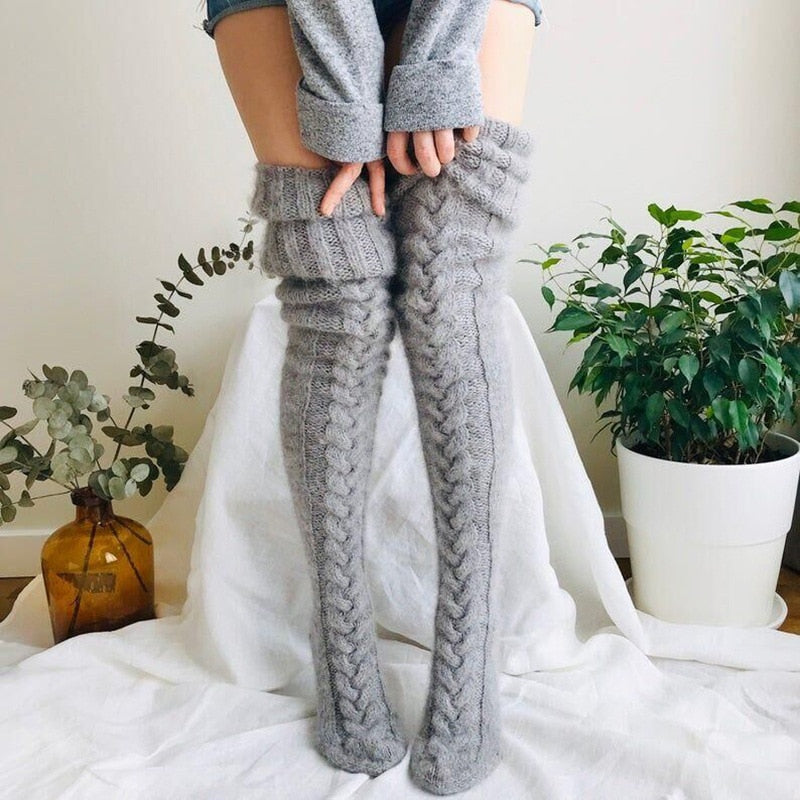 Knitted Mohair-Style Lolita Cosplay Over-the-Knee Stockings | Warm JK Woollen Fashion Socks for Women