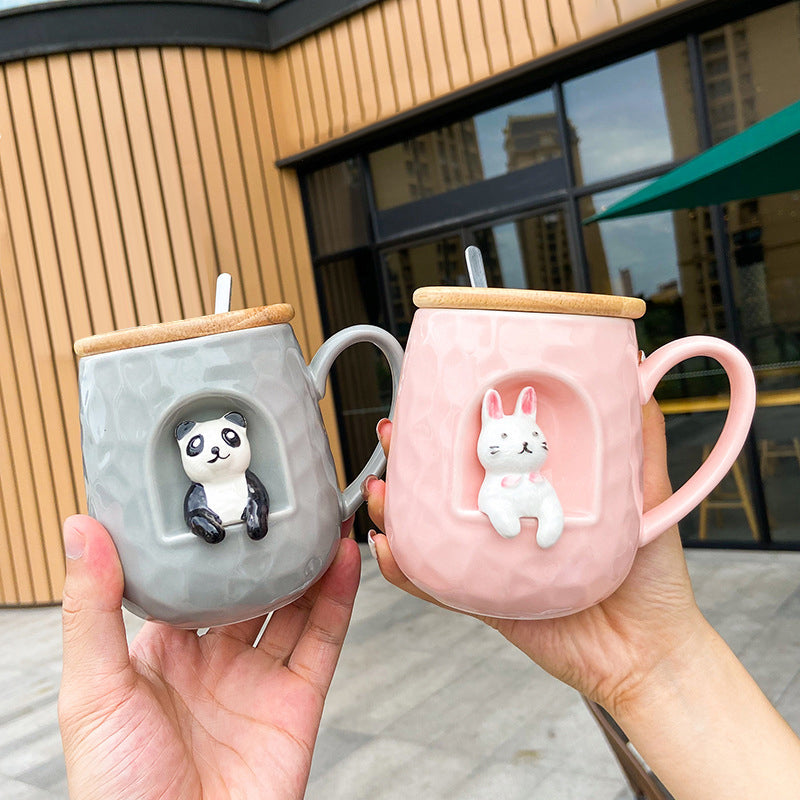 Cute Rabbit Mug with Lid & Spoon – 430ml Trendy Office Cup