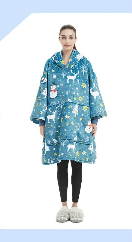 Flannel Double-Layer Fleece Blanket Hoodie – Cozy Lambswool Pyjamas