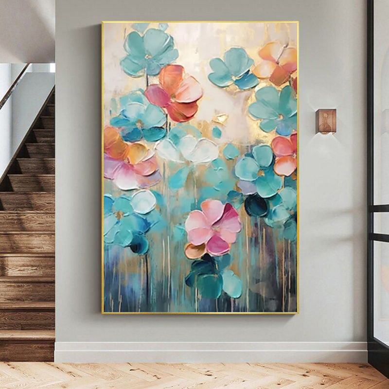 Handmade Oil Painting on Canvas – Fresh Flowers Wall Art for Home Decor