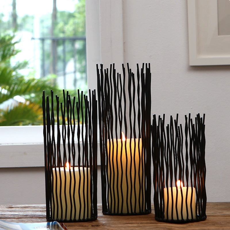 Geometric Iron Candle Holder – Handmade Black Hanging Ornament