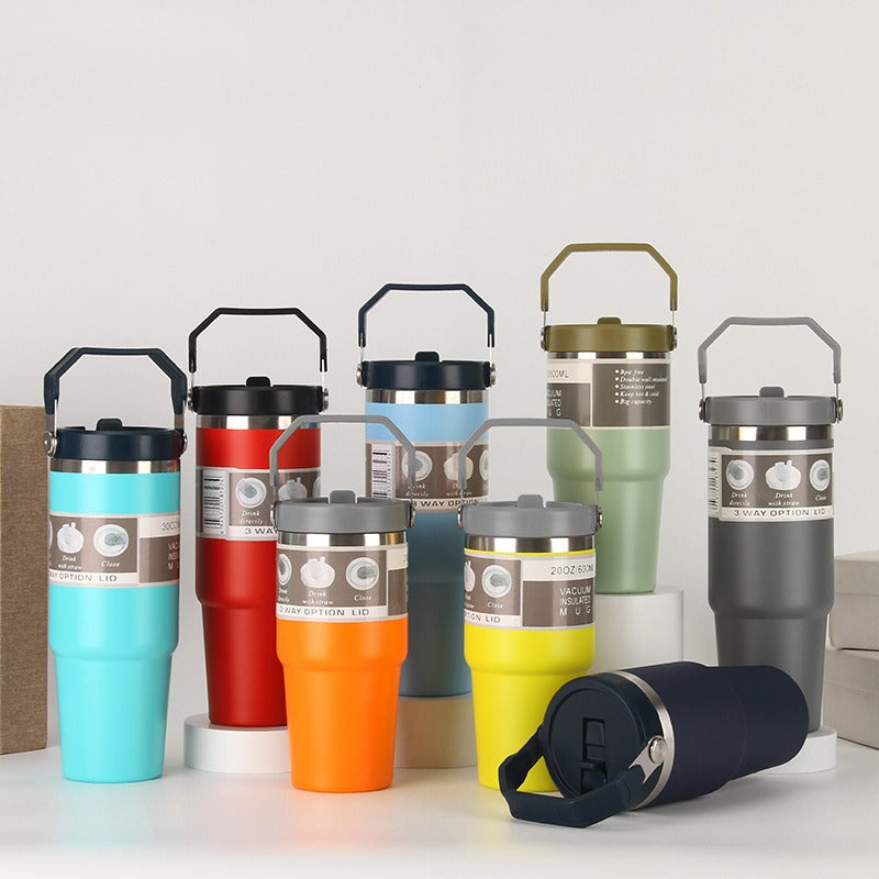 Stainless Steel Insulated Car Cup – Portable Travel Sports Tumbler With Handle & Splash-Proof Lid