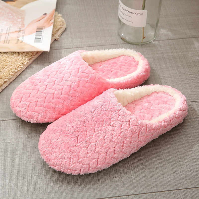 Women Warm Plush Indoor Slippers – Anti-Slip Soft Silent House Shoes for Autumn & Winter