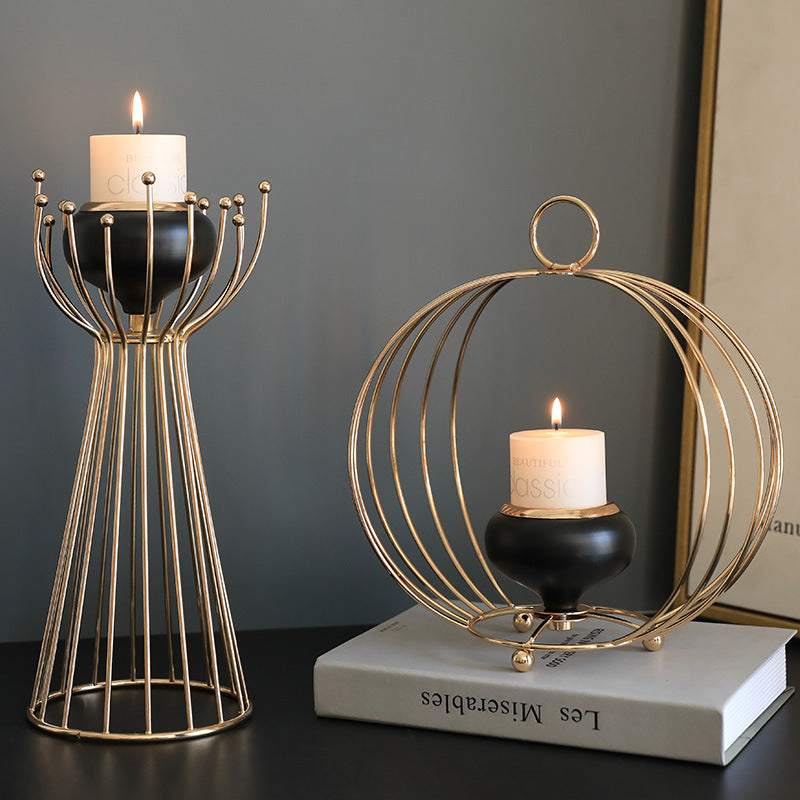 European Geometric Iron Candlestick – Elegant Home Decor Ornament